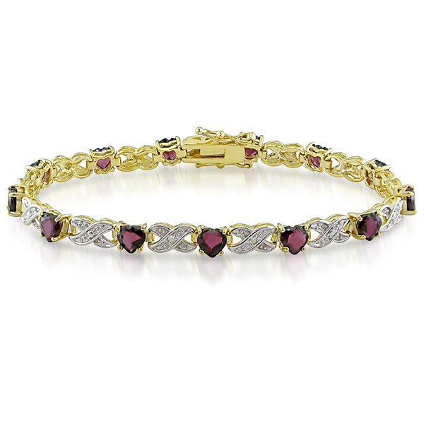 January Birthstone Bracelet - 0.02 CT HIJ Diamond TW And 6 1/2 CT TGW Garnet Bracelet Silver I3;I4 Length inches: 7.25