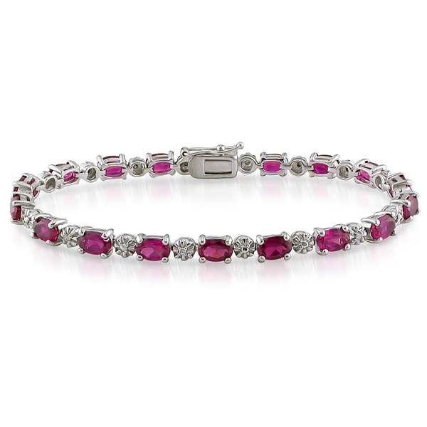 Sterling Silver .02 ctw Diamond 13.5 CT TGW Synthetic Ruby Bracelet