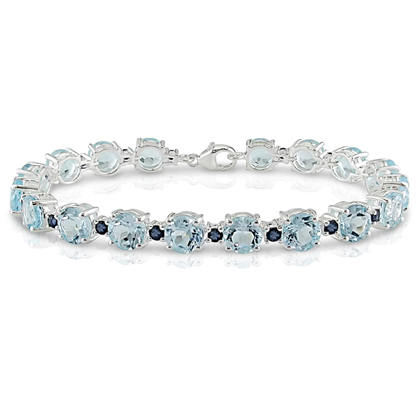 Sterling Silver 29.75 CT TGW Blue Topaz Sapphire Bracelet