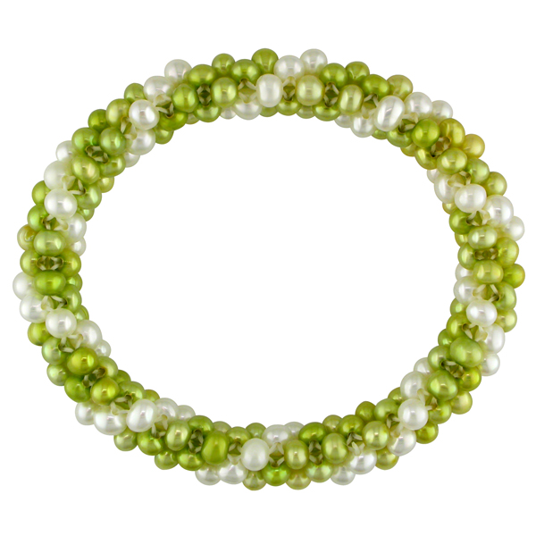 7 Multiple-row 4-5mm Potato Pistachio White FW Pearl Elastic Bracelet