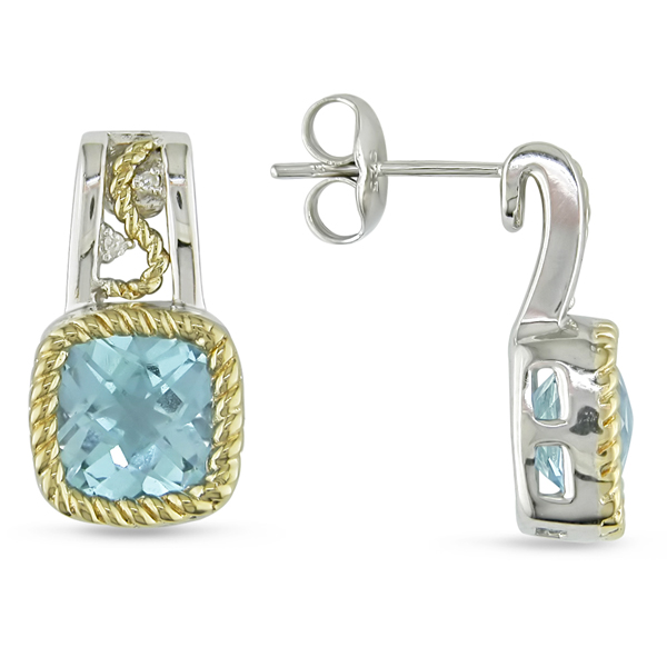 0.02 CT Diamond TW And 5 CT TGW Blue Topaz - Sky Ear Pin Earrings Silver GHI I3