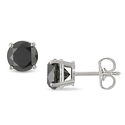 14KW 2ct TDW Black Diamond Solitaire Earrings Traditional-Basket