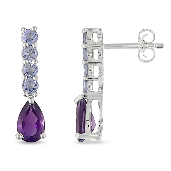 2 3/5 CT TGW Amethyst Tanzanite Ear Pin Earrings Silver