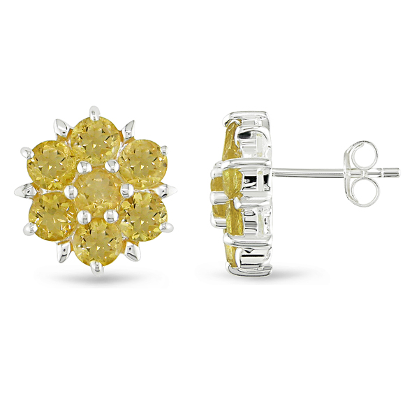 Silver 3ct TGW 4mm Round Citrine Earrings