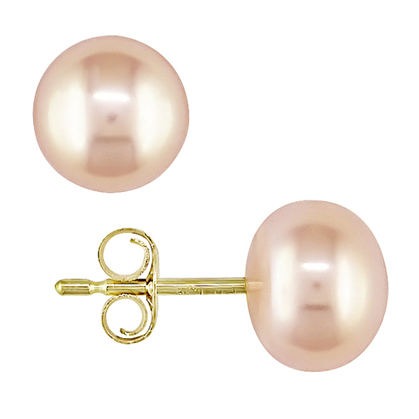 10KY 6mm FW Pink Button Pearl Earrings butterfly backs