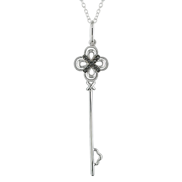 Sterling Silver .1 ctw Black Diamond Key Pendant
