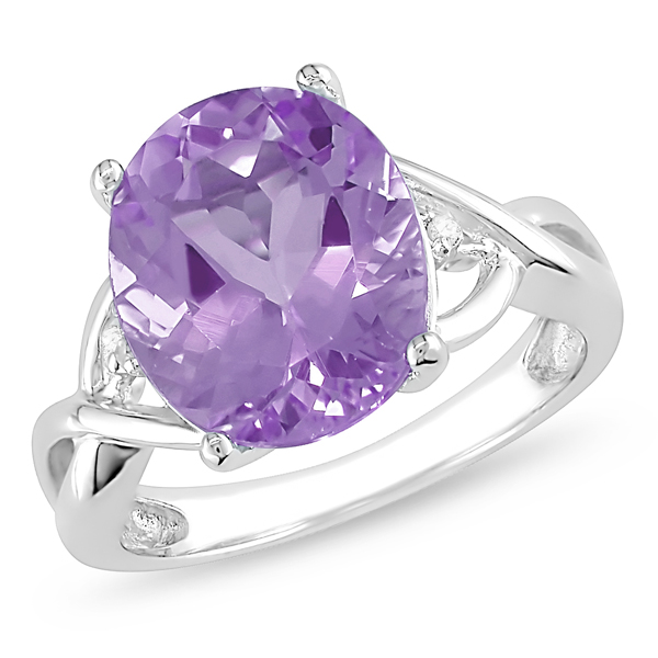Sterling Silver 4 CT TGW Amethyst Diamond Fashion Ring