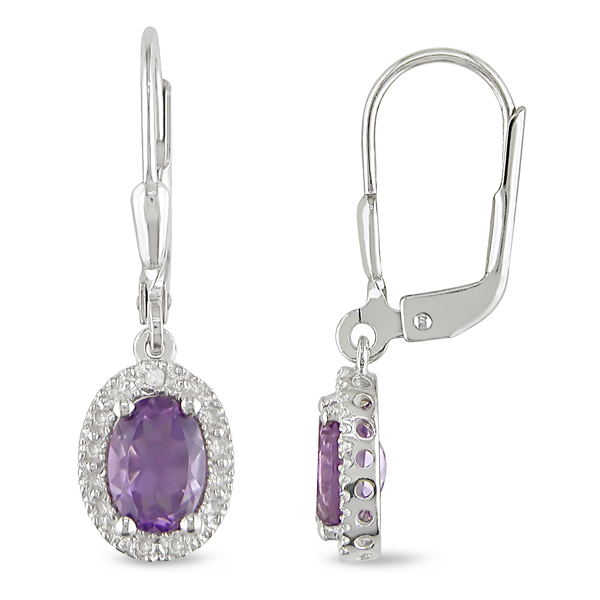 0.01 CT HIJ Diamond TW And 1 3/8 CT TGW Amethyst LeverBack Earrings Silver I3;I4