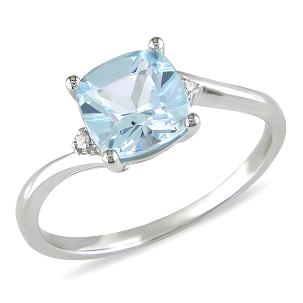 10K White Gold 1.75 CT TGW Blue Topaz Diamond Fashion Ring
