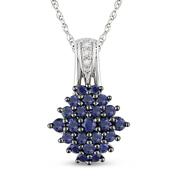 10k White Gold .015 ctw Diamond .75 CT TGW Sapphire Fashion Pendant