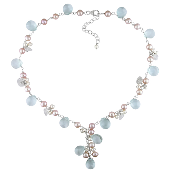 16 Sterling Silver Multi-Gemstone and FW Pearl Necklace