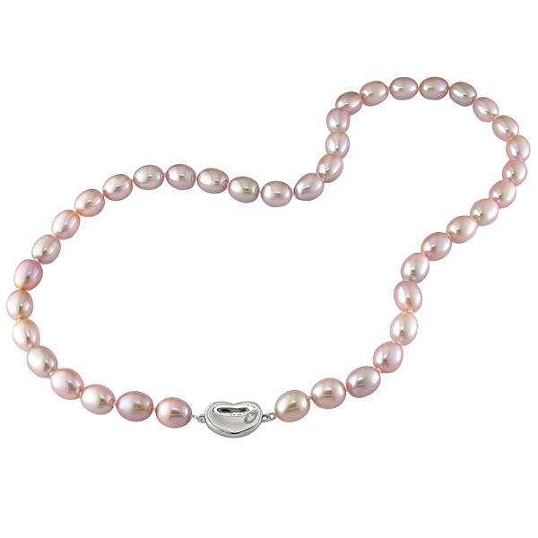 18 8-9mm FW Natural Shape Pink Pearl Necklace w/ Silver Heart Clasp