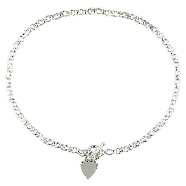 18 Sterling Silver Heart Charm Necklace with Toggle Clasp