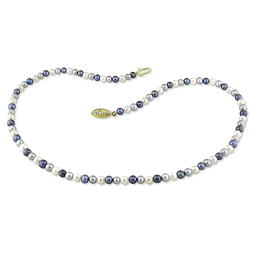 18 4-5mm Black/White/Grey FW Pearl Necklace w/ Brass Fish Eye Clasp