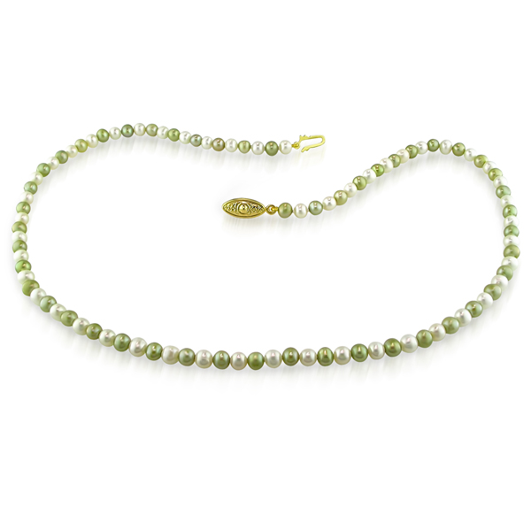 18 4-5mm Pistachio  White FW Pearl Necklace w/ Brass Fish Eye Clasp