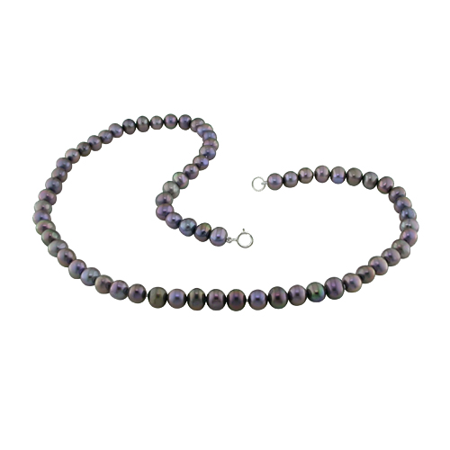 16-1/2 Single-row 5-6mm FW Black Potato w/brass Spring Ring Clasp