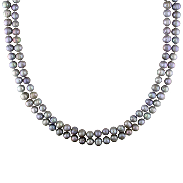 64 7-8mm FW Natural Shape Silver Grey Pearl Endless Necklace