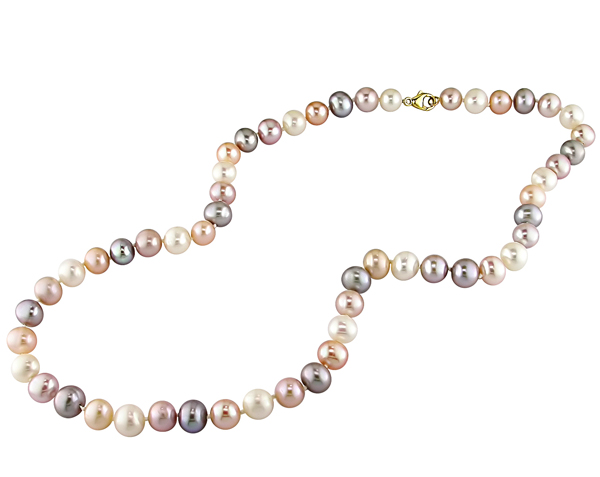 18 8-9 mm FW Rd Multicolor Pearl Necklace w/ 14KY Lobster Clasp