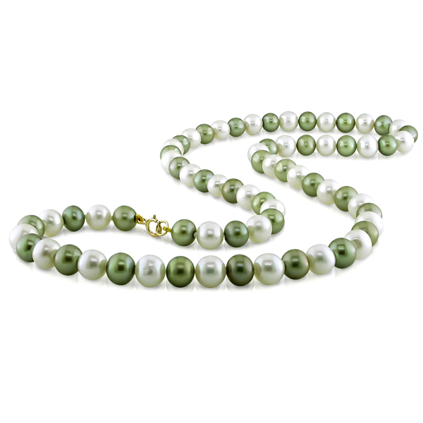 18 4-5mm FW Off Round Pistachio White Pearl Necklace w/ 10KY Spring Ring Clasp