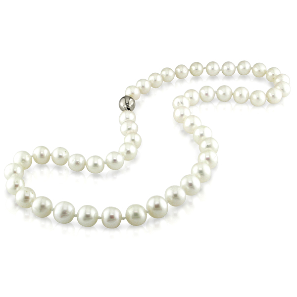 18 9-10mm FW Pearl Necklace w/ 8mm Silver Ball Clasp