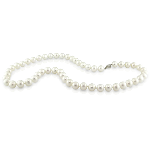 18 6.5-7mm FW White Pearl Necklace w/ Silver Fish Eye Clasp
