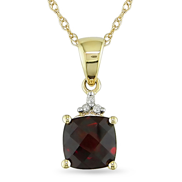 0.012 CT Diamond TW And 1 1/3 CT TGW Garnet Fashion Pendant With 10K Yellow Gold Chain