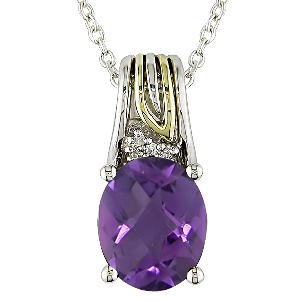 Sterling Silver .02 ctw Diamond 3 CT TGW Amethyst Fashion Pendant