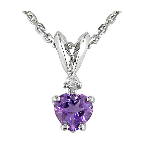 10k White Gold .02 ctw Diamond .4 CT TGW Amethyst Heart Pendant