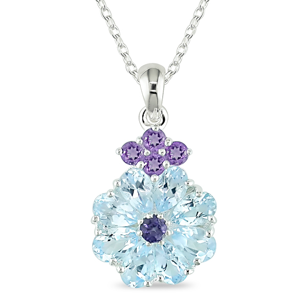 Sterling Silver 3.8 CT TGW Blue Topaz Sky  Iolite  Amethyst Fashion Pendant