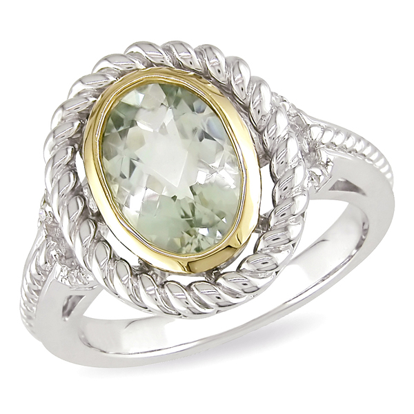 Sterling Silver 1.80 CT TGW Green Amethyst Diamond Fashion Ring