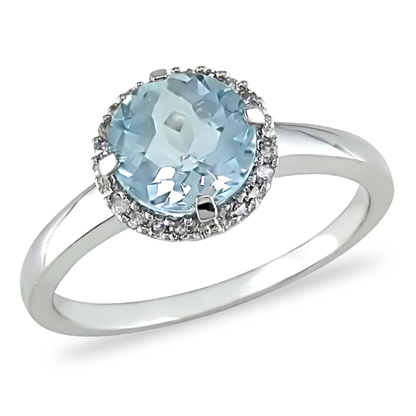 10K White Gold 1.75 CT TGW Blue Topaz Sky Diamond Fashion Ring