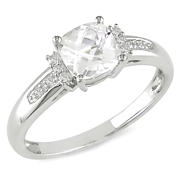 10K White Gold 0.05 CT Diamond TW And 1 1/4 CT TGW White Topaz Fashion Ring GHI I2;I3