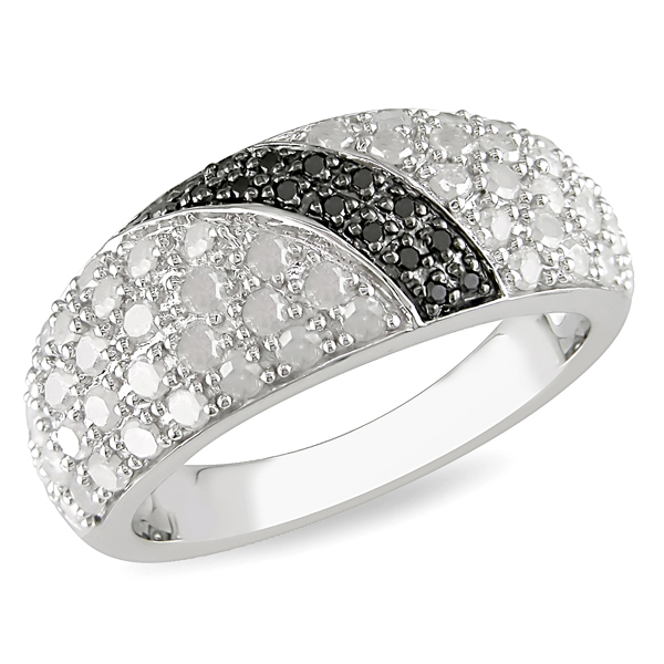 1 CT H-J and Black Diamond TW Silver Fashion Ring