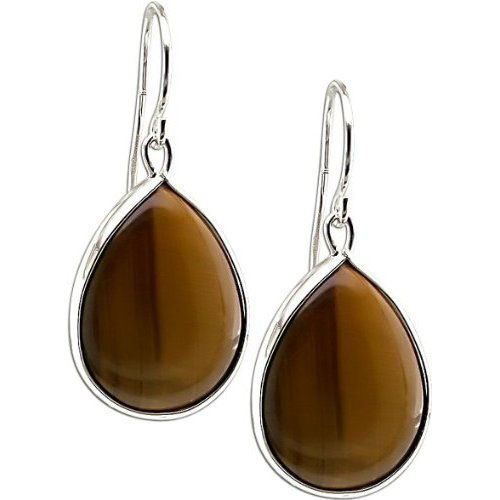 Silver 19x13mm Pear Shape Tiger Eye Earrings shepherd hook backs bezel set
