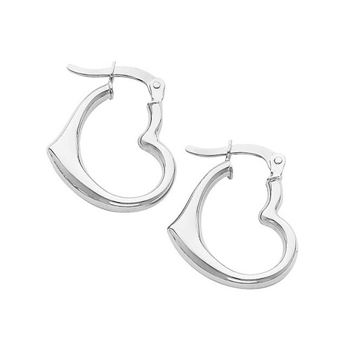 14K White Gold High Polished Small Heart Fancy Hinged Earrings