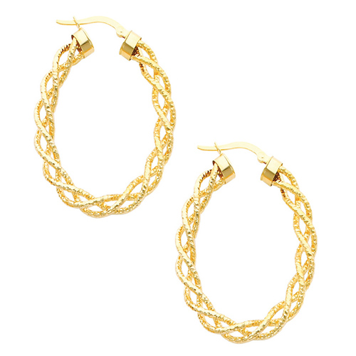 14K Yellow Gold 3mm Twisted Oval Hoop Earrings