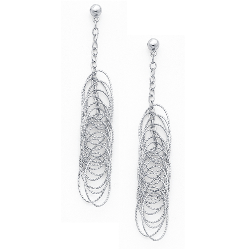14K White Gold Fancy Twisted Dangle Hanging Earrings with Pushback for Women