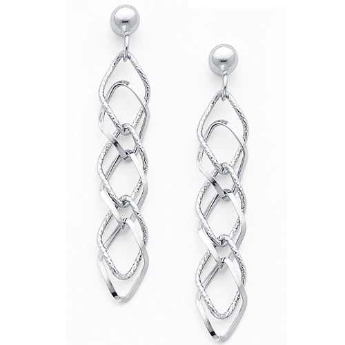 14K White Gold Fancy Dangle Hanging Earrings with Pusback for Women