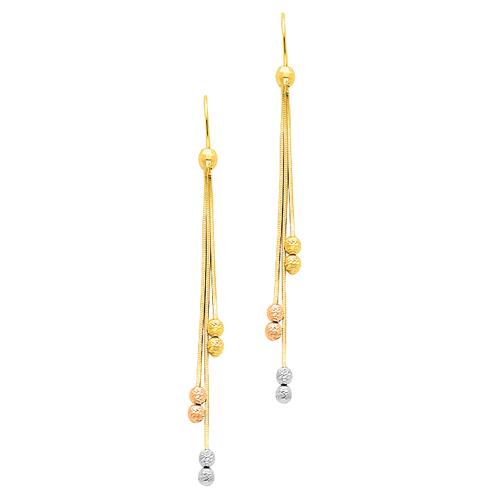 14K 3 Tri Color Gold Fancy Dangle Hanging Earrings with Fishhook
