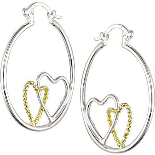 Silver Hoop 2-Hearts Earrings clip-in backs