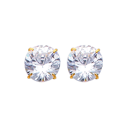 14K Yellow Gold 8mm Round CZ Solitaire Basket Stud Earrings with Push Back for Lady and Children