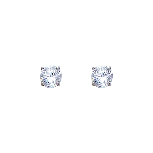 14K White Gold 4mm Round CZ Solitaire Basket Stud Earrings with Push Back for Lady and Children
