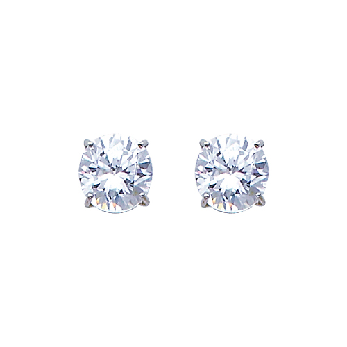 14K White Gold 6mm Round CZ Solitaire Basket Stud Earrings with Push Back for Lady and Children