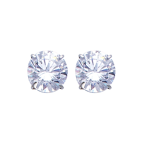 14K White Gold 8mm Round CZ Solitaire Basket Stud Earrings with Push Back for Lady and Children