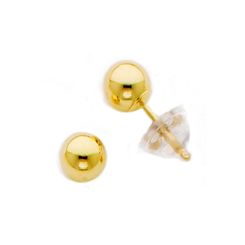 14K Yellow Gold 4mm Ball Stud Earrings with Silicone back for Children Teen