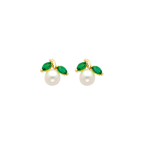 14K Yellow Gold Pearl Drop CZ Stud Earrings with Screw Back for Lady and Children