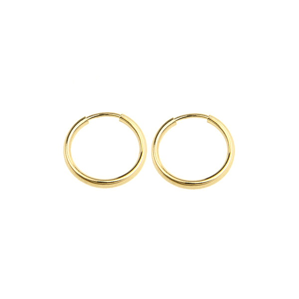 14k Yellow Gold 1mm Hoop Earrings 13mm