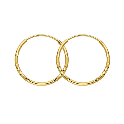 Diamond-Cut Satin Endless Small Hoop Earrings  - 14K Yellow Gold 1.5mm x 0.67 inch