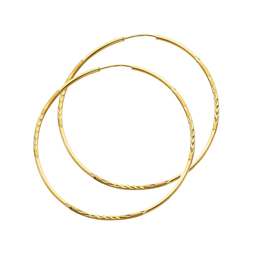 Diamond-Cut Satin Endless Large Hoop Earrings - 14K Yellow Gold 1.5mm x 2.16 inch
