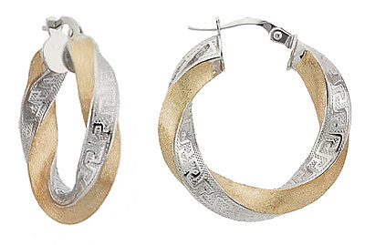 Two Tone Greek Key Swirl Earrings